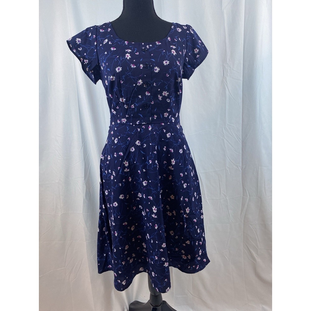 ModCloth Navy Floral Fit-and-Flare Midi Dress